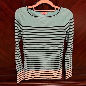 Lilly Pulitzer Aqua and Black Striped Long Sleeve Top